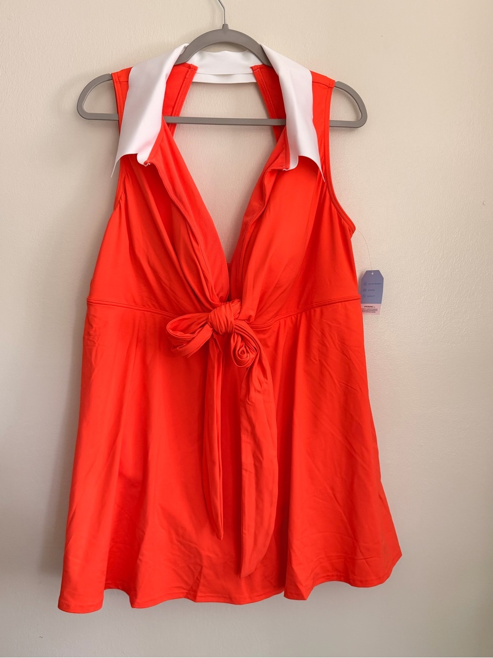 LANDS’ END Polo Collar Tie Front Swim Dress Women’s Plus Size 20W CoralBliss NEW